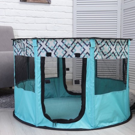 An animal aviary, a tent with a pattern, round, 90 x 55 cm, blue-2