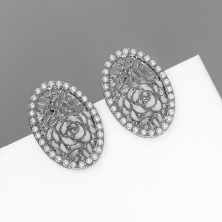 Earrings with pearls "openwork" graceful, white color in silver