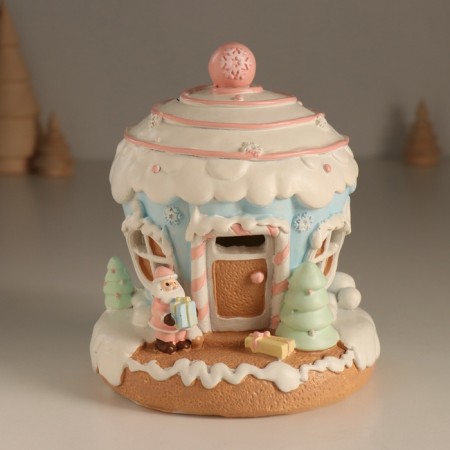 Souvenir Polystone Light "Gingerbread House-Kex, with Santa Claus" Zephyry 12x12x14 cm-1