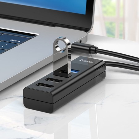 Adapter Hoco HB25, 4 V 1, Type-C to USB3.0/USB2.0*3, cable length 30 cm, black-8
