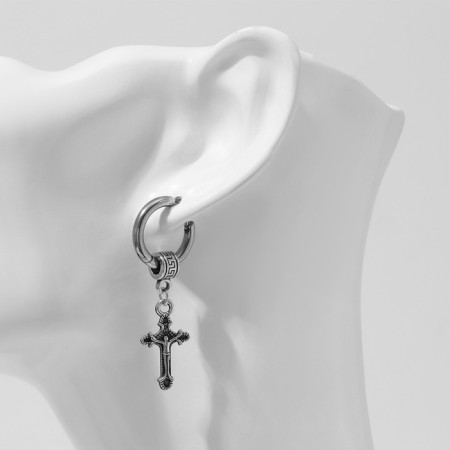 Piercing in the ear "Ring" Cross, d = 12 mm, color black silver-3