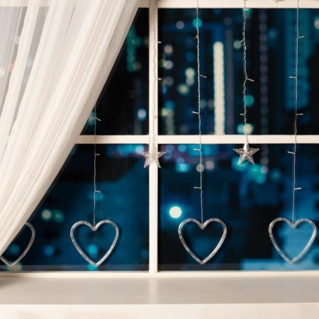 Garland “fringe” 2.4 × 0.9 m with nozzles “heart”, ip20, transparent thread, 186 LED, glow warm white, 8 modes, 220 V-2