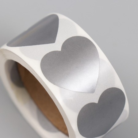 Sticker Paper "Silver Heart" Scretch-layer d = 2.5 cm 300 pcs in roll-1