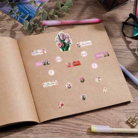 Paper stickers for the diary "Tulips", 4 × 23 cm-2