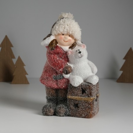 Souvenir Ceramics Light "Baby in a red coat, with a bear on a gift" 12x6.5x20 cm