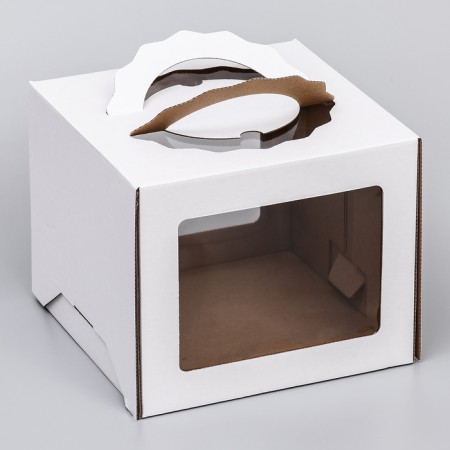 Box for cake 3 windows, with handles, white, 24 x 24 x 20 cm-1