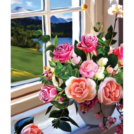 Diamond mosaic with partial filling "Bouquet on the window" 40x50 cm, on the subframe-3