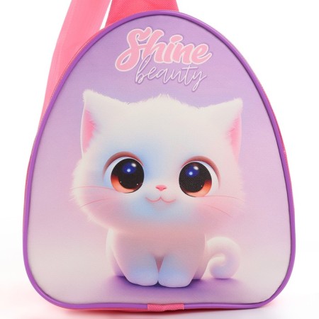 Baby backpack for a girl over the shoulder "White Cat", 23x20.5 cm-2
