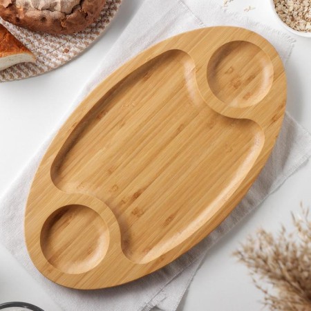 Serve dish, 3 sections, 40.5 × 23 cm, bamboo