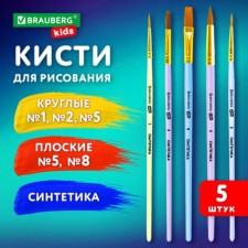 System of Synthetics 5 pieces (round No. 1, 2, 5, flat No. 5, 8), Brauberg Kids, in the blister