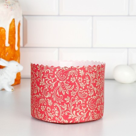Paper form for cupcake, muffins and kulich "Flora Red" 124x90 mm-1