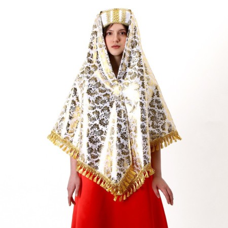 Carnival set: scarf, kokoshnik, gold on white-1