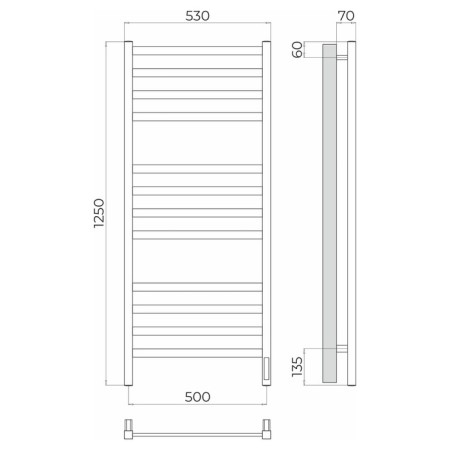 Terminus heated towel rail "Noto" P12, 500x1250 mm, chrome-2