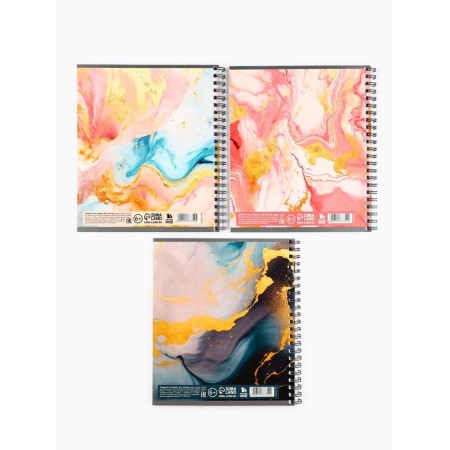 Notebook A5, 48 liters on a spiral, internal block No. 1 mix “marble with gold texture”-3