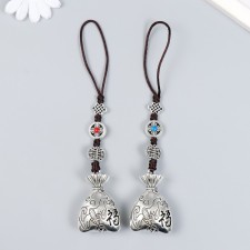 Бубенчик металл "Мешок с предсказаниями" с цветными бусинами 12х3,5х1,5 см  МИКС