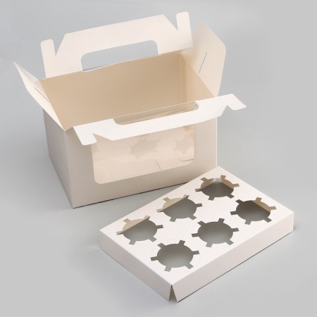 Confectionery folding box for 6 cupcakes, white 23.5 x 16 x 14 cm-3
