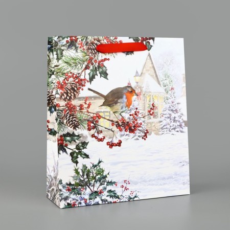 Package Gift New Year Laminated "Winter Morning", M 30 x 26 x 9 cm, New Year