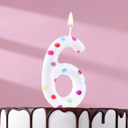 A candle in a cake for a birthday "Confetti", the number "6", a giant, 9 cm