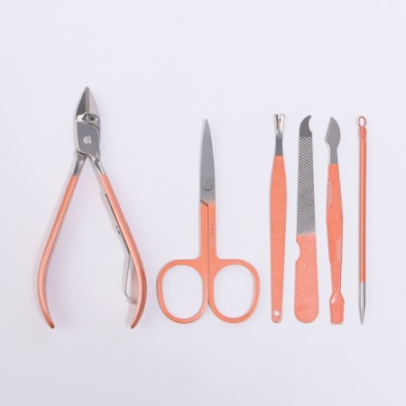 Manicure set, 12 items, in case, beige/pink gold color-3
