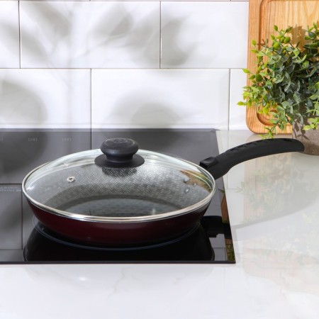 The pan "hostess", d = 24 cm, removable handle, glass cover, anti -stick coating, burgundy color-3