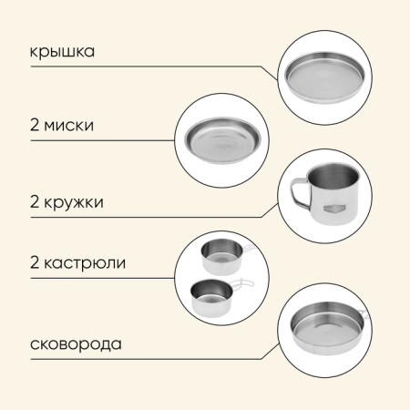 Set of dishes Maclay, hiking: 2 circles, 2 bowls, pan, 2 pots, stainless steel-7