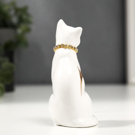 Souvenir ceramics "White cat with a necklace" with gold, rhinestones 9.5 cm-3