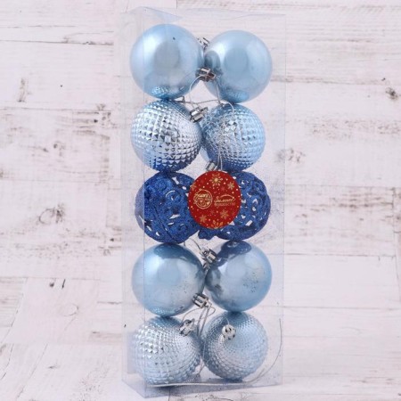 Set of balls plastic D-6 cm, 10 pcs "Gloss of openwork" blue-blue-1