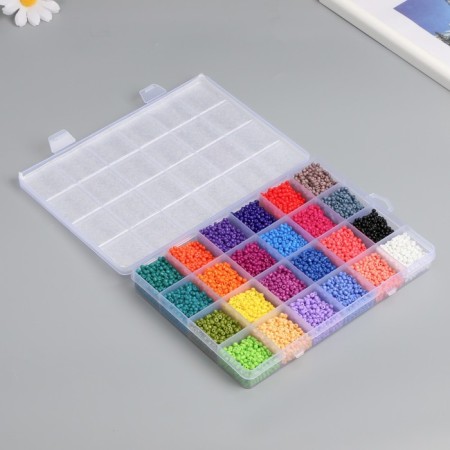Glass 8/0 (3 mm) in the box "Bright" 24 colors x 15 g 19x13x2.1 cm
