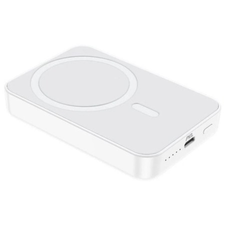 External battery Hoco J109, 5000 mAh, 1 Type-C, 2 A, display, PD, wireless charging, white-1