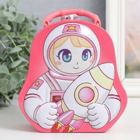 Копилка металл с замочком "Космонавт мальчик/девочка" МИКС 6,5х15,5х16,6 см-1