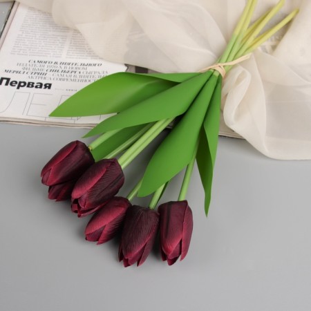 Artificial flowers "Tulip Lux" (7 pieces in a bunch) 32 cm, burgundy