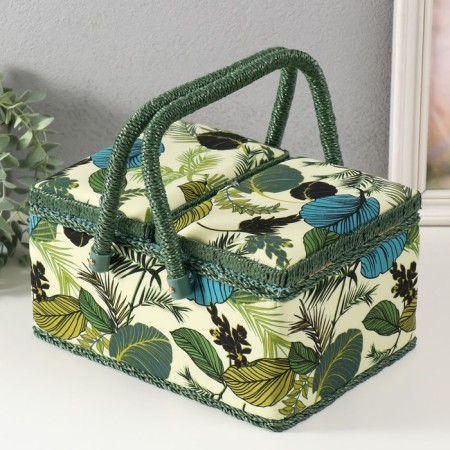 Casket for needlework "Tropical leaves on green" 19x26x14.5 cm-5
