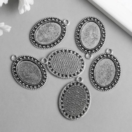 Setting (base for cabochon) Metal "Medalon - Points" Silver 7915 3.7x2.6 cm-2