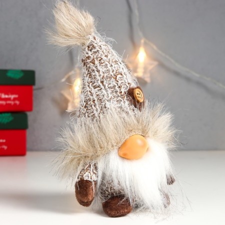 Interior doll "Santa Claus in a knitted cap with fur" 16x9x7 cm-1