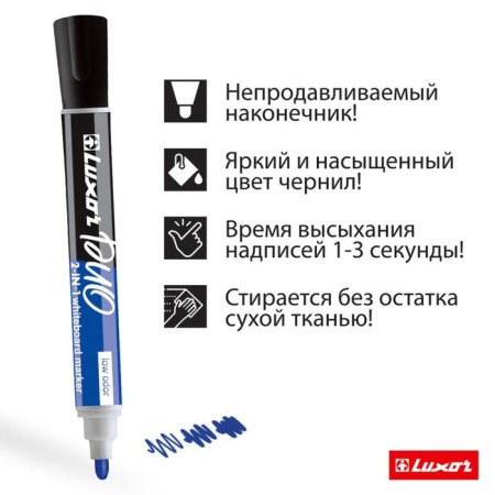Marker for white boards Luxor Duorite, 1-3 mm, bilateral, bullet, black/blue