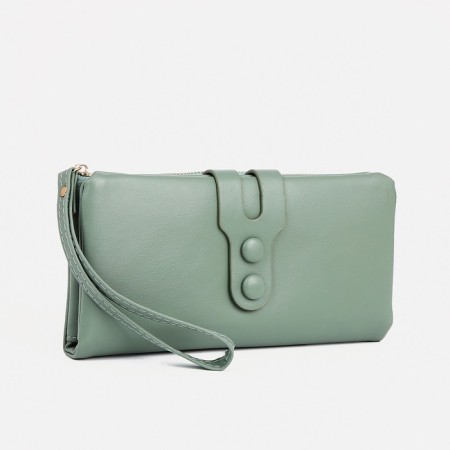 Women's wallet on the button, green color