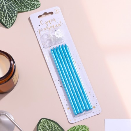 Candles for the cake "Classic" with a stand, 13 cm, 6 pcs, blue-4
