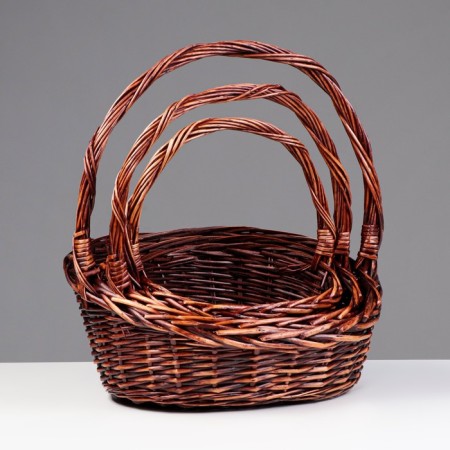A set of wicker baskets, 3 pcs, 38x30x9/17, 25x20x7/12 cm, dark, willow-1