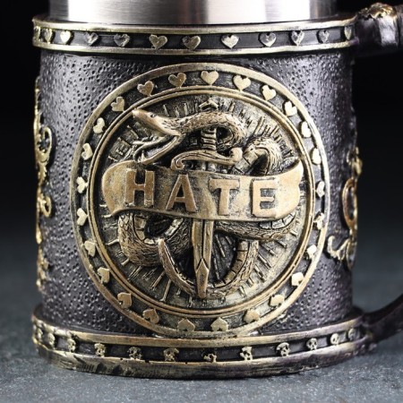 Stainless steel mug "Hate", 400 ml, silver color-6