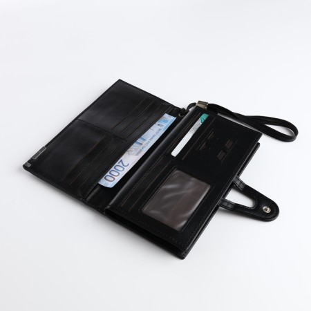 Male purse for magnet, clip for bills, separation for SIM cards, black color-4