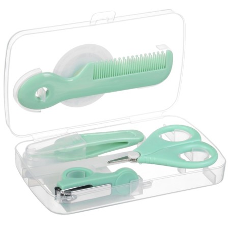 A child’s care set, 5 items (comb, tweezers, scissors, a knipser, saw), green color-10