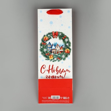 Package for the bottle "Happy New Year", wreath, 13 x 36 x 10 cm, New Year-5