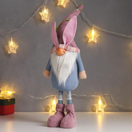 Interior doll "Santa Claus in a pink-blue outfit, in a cap with ears" 48x10x13 cm-3