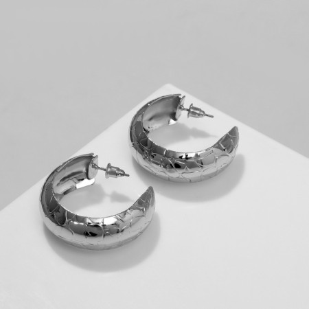 Earrings Metal "convex" wide, silver color-1