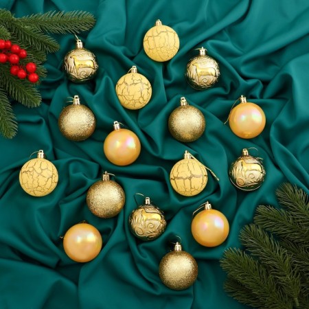 Set of balls plastic D-6 cm, 16 pcs "Melody" pattern cod, gold