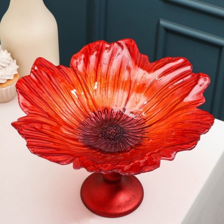 Serving dish on the leg "Poppies, d = 30 cm, red color-1