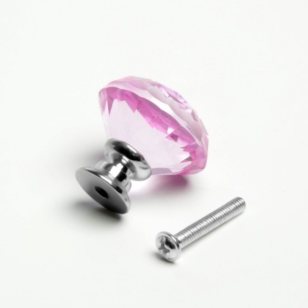 Handle button cappio, pink color "diamond", glass, d = 30 mm-8