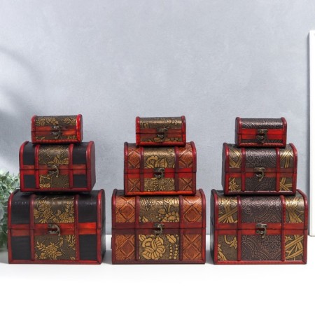 Casket chest wood set 3 pcs pattern "Flowers" mix 22x15x15 cm