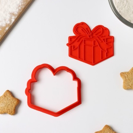 Cooking form "gift box", cutting, stamp, red color-1