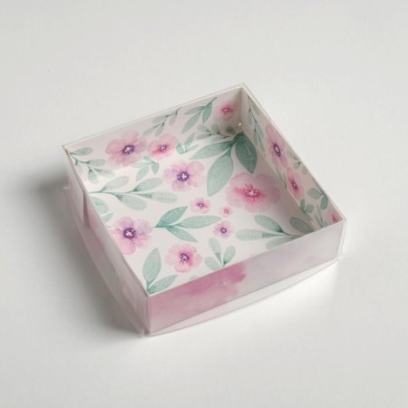 Confectionery packaging, Makarun box with PVC lid, “Spring Gift”, 12 x 12 x 3.5 cm-1